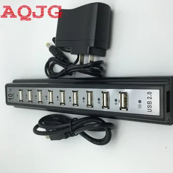 10 Портов Высокоскоростной USB 2,0 Концентратор с адаптером Питания США USB кабель для Портативных ПК Компьютерный Концентратор Slitter Черный AQJG 5,5 *1,7 мм