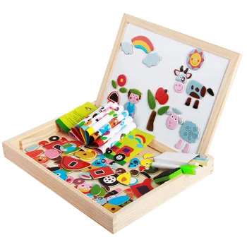 100 + Шт Деревянные многофункциональные детские головоломки с животными, магнитная доска для рисования, обучающие игрушки для детей