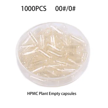 1000ШТ 00 # / 0 # Вегетарианские капсулы, соединенные капсулы, Целлюлозные прозрачные растительные капсулы HPMC, футляр для таблеток, пустые овощные капсулы