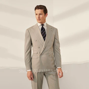2023 Новые модные мужские костюмы Slim Fit, 2 предмета, двубортные элегантные официальные деловые свадебные костюмы для жениха, Trajes De Hombre