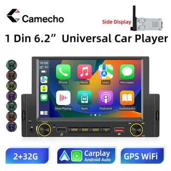 Camecho 1 Din Android автомагнитола стерео Проводная Android авто Беспроводная Carplay GPS Навигация WIFI Bluetooth FM радиоприемник сзади