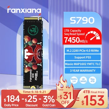 Fanxiang S790 7450 Мбит/с. M.2 SSD 4 ТБ 2 ТБ 1 ТБ TLC Жесткий диск M.2 NVMe PCIe4.0x4 Внутренний твердотельный накопитель Для Ноутбука PS5 Настольный ПК