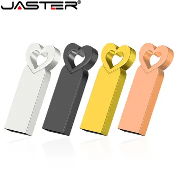JASTER USB флэш-накопители Mini Heart Серебристый металлик 64 ГБ Флеш-накопитель Черный 32 ГБ мини-USB-накопитель Золотой Бесплатный Пользовательский логотип Свадебный подарок
