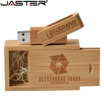 JASTER Деревянные Вращающиеся флешки USB 2,0 128 ГБ Креативная подарочная коробка Флеш-накопитель 64 ГБ 32 ГБ Бесплатный логотип Memory stick 16 ГБ 8 ГБ U-диск