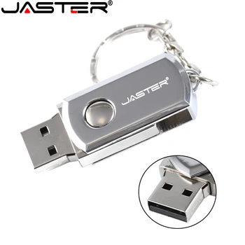 JASTER Металлический USB 2,0 флэш-накопитель 64 ГБ с логотипом FreeCustom, флеш-накопитель 32 ГБ 16 ГБ, карта памяти с цепочкой, Вращающийся бизнес-подарочный U-диск