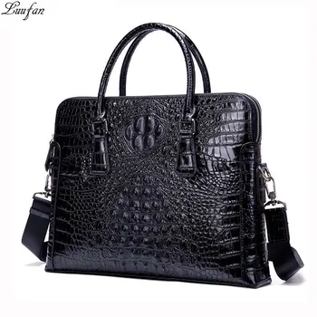 Luufan, Новый бренд, мужской портфель из натуральной кожи с крокодиловым узором, 14-дюймовый ноутбук, деловая сумка из воловьей кожи, мужская офисная сумка, черный