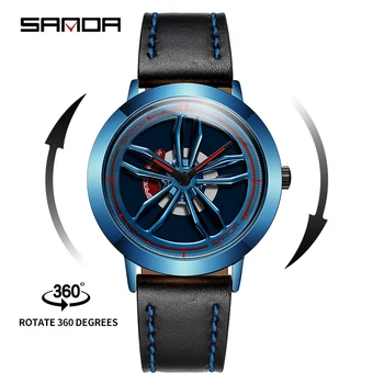 SANDA P1010 Concept Автомобильные Часы с Изменяемым Циферблатом для Мужчин, Вращающаяся Ступица Колеса, Кварцевые Наручные Часы, Модные Спортивные Мужские Часы Reloj Hombre
