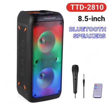 TTD-2810 Мощные Портативные Bluetooth-колонки для Квадратного танца с Пламенной Лампой, Двойной 8,5-дюймовый Рупор с микрофоном для семейного пения
