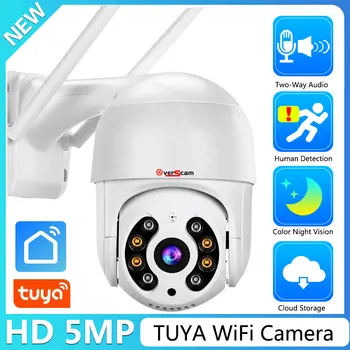 Tuya Smart 5MP Wifi PTZ-камера Наружного Цветного Ночного Видения Беспроводная камера видеонаблюдения Ai Auto Tracking cccam P2P