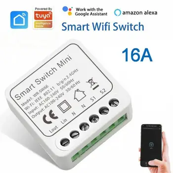Tuya Wifi Smart Mini Switch 16A Двустороннее Управление Функцией синхронизации Smart Life Пульт Дистанционного Управления Работа с Alexa Google Home Умный Дом