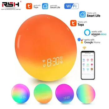 Tuya WiFi Smart Wake Up Light Будильник на рабочий день с 7 цветами Восхода/Захода солнца Приложение Smart Life Работает с Alexa Google Home