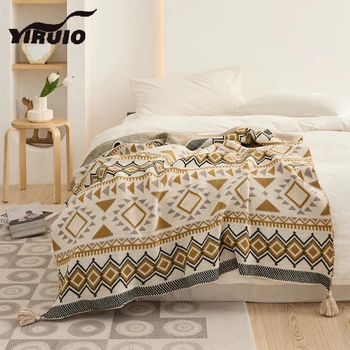 Бренд YIRUIO, Этническое вязаное одеяло в стиле Бохо, Супер Мягкое Уютное Теплое Дышащее одеяло для детей, Одеяла для сна, ТВ для отдыха взрослых