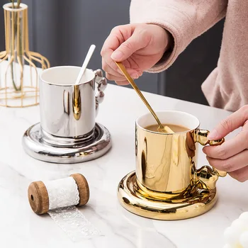 Высококачественная красочная перламутровая керамическая кофейная чашка, золотая кружка-тарелка, легкий роскошный чай в скандинавском стиле, чашка для воды для завтрака