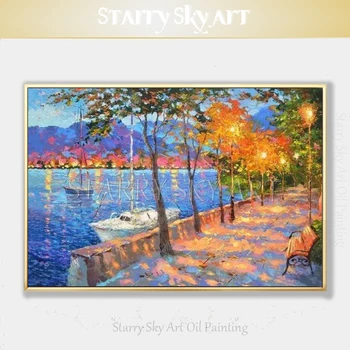 Высококачественная ручная роспись абстрактным пейзажным ножом, акриловая живопись моря и парка, акриловая живопись для украшения стен