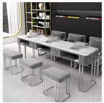 Высококачественный маникюрный стол и стул с пылесосом, одноместный, двойной, тройной мраморный маникюрный стол, светильник класса люкс
