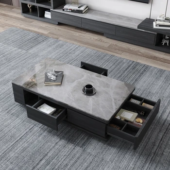 Высококачественный серый современный журнальный столик, выдвижной шкаф для телевизора, Комбинированная эстетичная мебель для гостиной