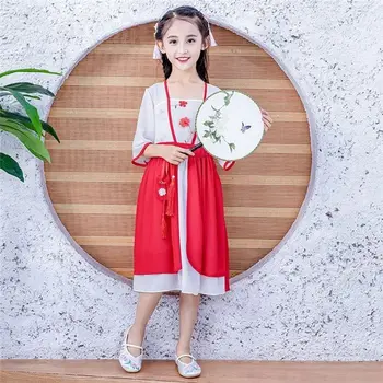 Детский костюм китайской древней феи Ханфу для девочек, летнее платье Принцессы, традиционное платье для сцены