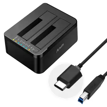 Док-станция для жесткого диска Alxum с двумя отсеками SATA к USB C 3,0 2,5 ”3,5 дюймов, док-станция для жесткого диска SSD с автономным клонированием для портативных ПК