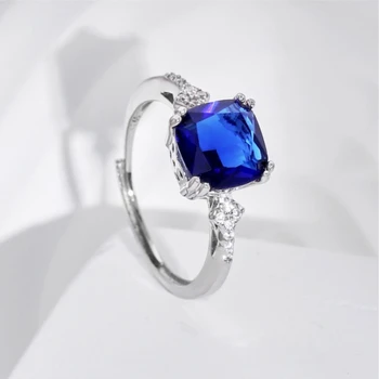 Европейский и американский стиль, серебро 925 пробы, голубое квадратное кольцо с цирконием, маленькое свежее кольцо, простой индивидуальный дизайн