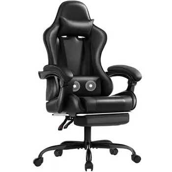 Игровое кресло из Искусственной кожи Lacoo, Массажное Кресло из Углеродного волокна, Эргономичное Геймерское Кресло, Регулируемое По Высоте Компьютерное Кресло с Подставкой для ног