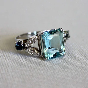 Изысканные Квадратные инкрустированные темно-синие кольца с цирконом, Элегантные Модные металлические Обручальные кольца серебристого цвета для женщин, ювелирные изделия