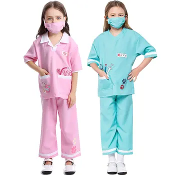 Карнавальные костюмы на Хэллоуин для девочек, Синий Розовый Костюм Доктора Ветеринара для ухода за домашними животными, костюм ветеринара