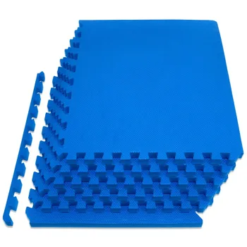 Коврик-головоломка для упражнений с блоками для йоги, 1 дюйм, синий, 24 кв. фута - 6 плиток