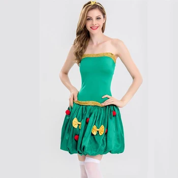 Костюм для Косплея в виде Рождественской Елки, Костюм для женщин, комплект зеленых Платьев Санта-Клауса для взрослых, Короткое платье для девочек