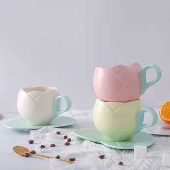 Креативная керамическая чашка и блюдо в форме цветка в скандинавском стиле, чашка для молока, чашка для чая, Модная и простая Офисная Кофейная кружка