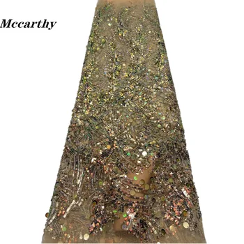 Кружевная ткань из Тюля с африканской вышивкой Mccarthy, Роскошные блестки, высококачественная французская сетчатая кружевная ткань 5 ярдов для свадебного платья