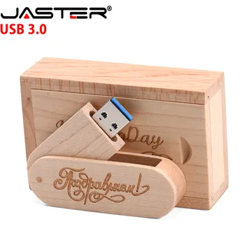 Логотип JASTER USB 3.0 Индивидуальный вращающийся Деревянный USB Флэш-накопитель Pendrive Memory Stick pen drive 4GB 16GB 32GB 64GB Бесплатная доставка