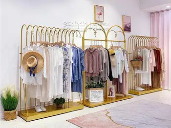 Магазин женской одежды, полка для одежды, витрина от пола до потолка, скандинавский высококачественный простой креативный золотой стеллаж Nakajima display