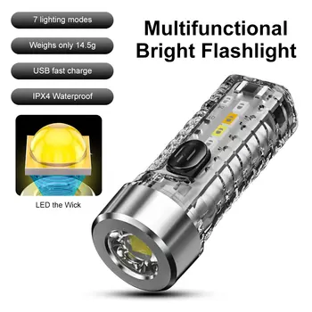 Миниатюрный брелок-фонарик USB C, светодиодный фонарь, Перезаряжаемый магнит, Кемпинг, УФ, Многофункциональный Портативный Льняной фонарь