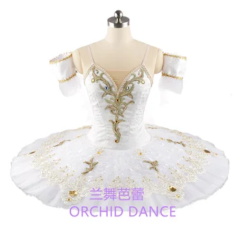 Непрозрачная профессиональная высококачественная женская одежда для выступлений для взрослых, золотисто-белые балетные костюмы-пачки 