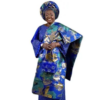 Новейшая оптовая продажа Нигерийской бархатной кружевной ткани с пайетками, Высококачественное африканское бархатное кружево 5YDS с соответствующей повязкой на голову Sego, 2 шт.