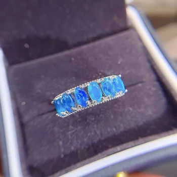 Обручальное кольцо с Натуральным Синим Опалом из Стерлингового Серебра 925 пробы, кольцо с Эфиопским Опалом в Подарок