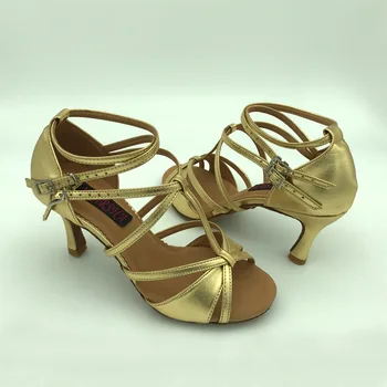 Обувь для латиноамериканских танцев для женщин, обувь для бальной сальсы, обувь для танго и свадебные туфли 6232GP, золото, искусственная кожа