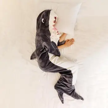 Одеяло с капюшоном с изображением акулы, Носимый фланелевый спальный мешок с изображением Акулы, Легкий теплый Спальный мешок для костюмированных вечеринок, кемпинга