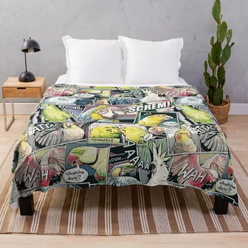 Одеяло с попугаями в стиле комиксов, декоративное одеяло для дивана, одеяла для дивана, одеяло kawaii