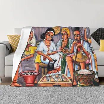 Одеяло с Эфиопской живописью, Фланелевое Покрывало для Кофейной церемонии, Уютное Мягкое флисовое Покрывало