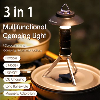 Портативный походный фонарь с магнитной USB-батареей, 3 режима освещения, палатка, фонарь для кемпинга, уличный светодиодный фонарик, ретро-лампа