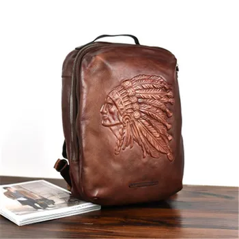 Рельефный дизайн персонажей, роскошный мужской рюкзак из натуральной кожи, модный ретро первый слой из воловьей кожи, дорожная сумка на открытом воздухе