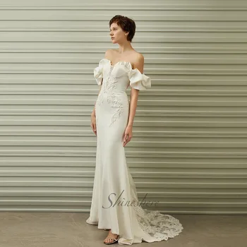 Свадебное платье Jusere элегантное атласное свадебное платье с открытыми плечами и шлейфом