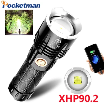 Светодиодный фонарик XHP90.2, тактические фонари, USB перезаряжаемый фонарик, водонепроницаемый фонарь, использующий батарею 18650