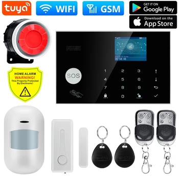 Система охранной сигнализации Tuya Wifi Gsm Работает с Alexa Home, 433 МГц, детектор движения, датчик дыма, датчик двери, окна, IP-камера