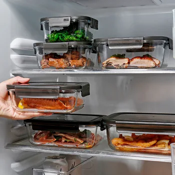 Стеклянный контейнер для хранения продуктов, нагрев в микроволновой печи, сохраняющий свежесть Изоляционный ланч-бокс с крышкой, ящик для хранения в холодильнике