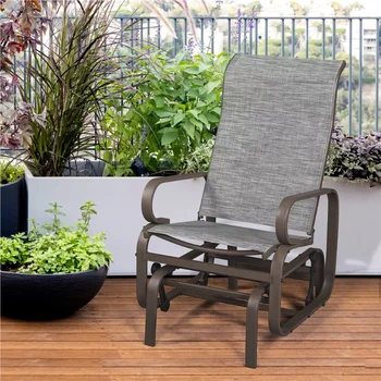 Стул-планер SmileMart из ткани и стали для веранды во внутреннем дворике, Серый набор садовых стульев для улицы