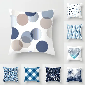 Украшение для дома в Скандинавском стиле, серия Blue Geometry, Чехол для подушки с принтом, наволочка из полиэстера, Декоративные подушки, чехол для дивана, автомобиля