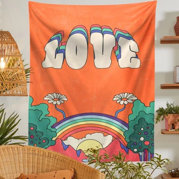 Цветной любовный Гобелен, Декор 70-х, Настенное украшение для комнаты в общежитии для девочек, радужный цветок, солнце, Хиппи, Ретро, Декор для спальни, Искусство