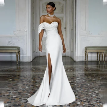 Элегантные Свадебные Платья Mermiad из Атласа в Складку One Shopder с Разрезом Сбоку На Заказ 2023 Vestido De Noival